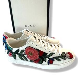 Gucci Ace embroidered low-top floral sneakers w signature Web stripe size 36.5